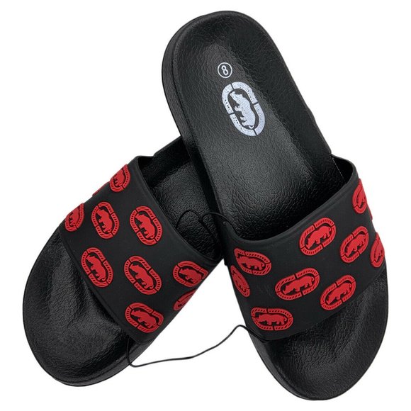 NWT ECKO UNLTD. MEN'S 3D LOGO RED BLACK SANDALS SIZE 11 - Picture 1 of 5
